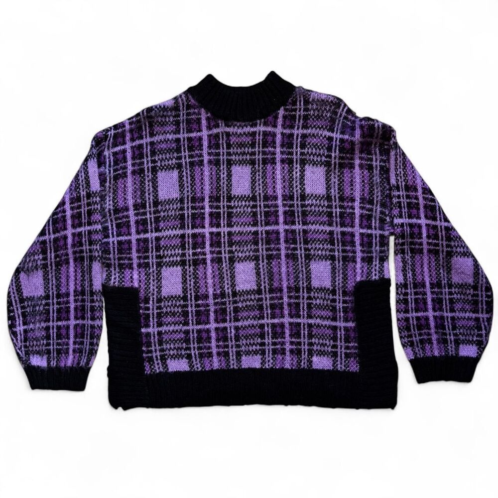 Nine West Women's Purple And Black Plaid Jumper Sweater